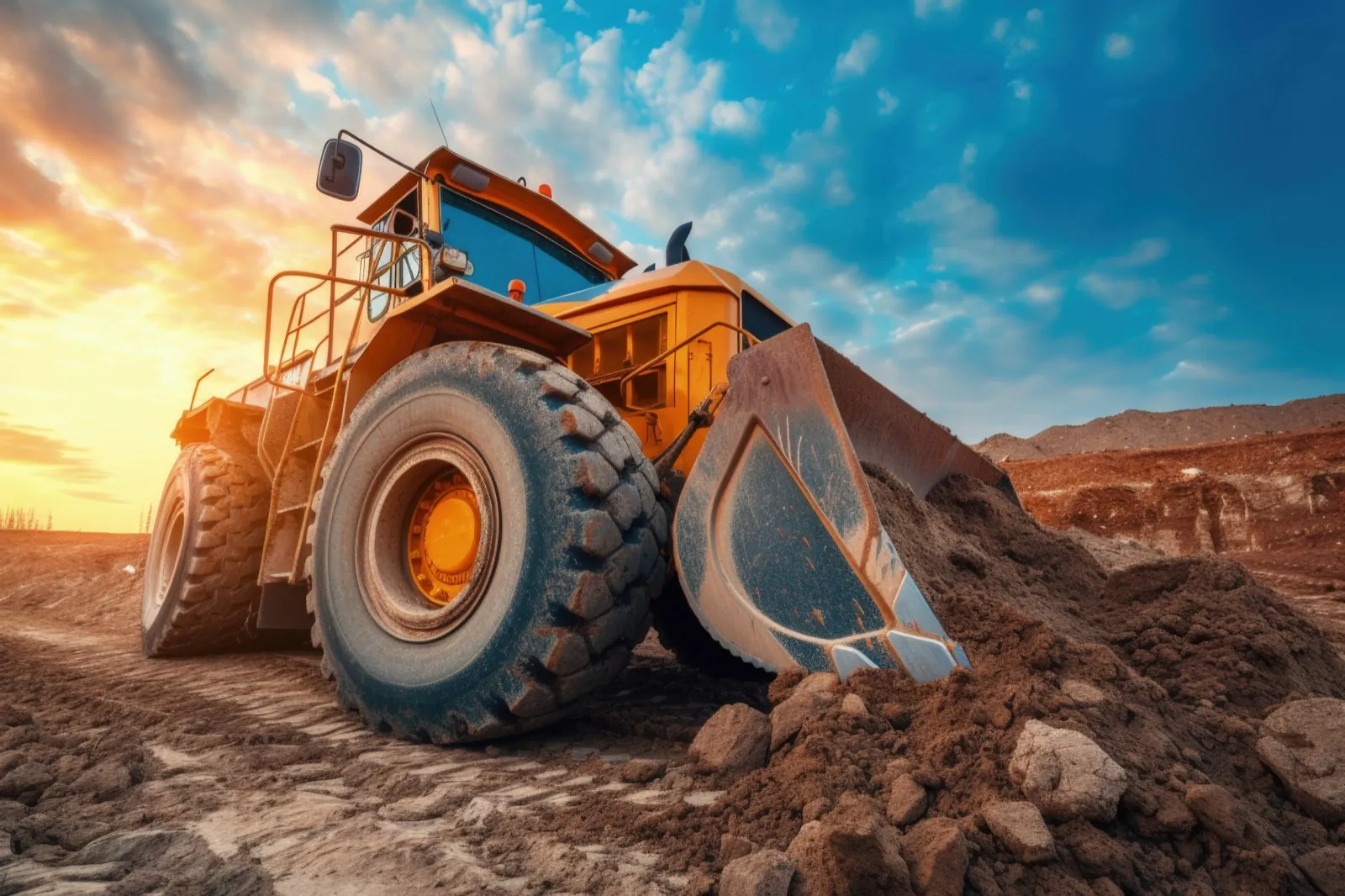 Heavy construction loader operating at an excavation site